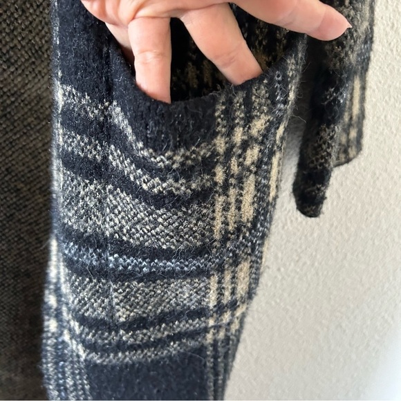 Spring & Mercer Women’s Knit Longline Cardigan Small Plaid Black Beige OpenFront - Picture 7 of 14
